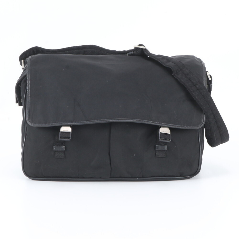 Prada Tessuto Nylon Triangle Logo Leather Shoulder Bag, Black, Men's